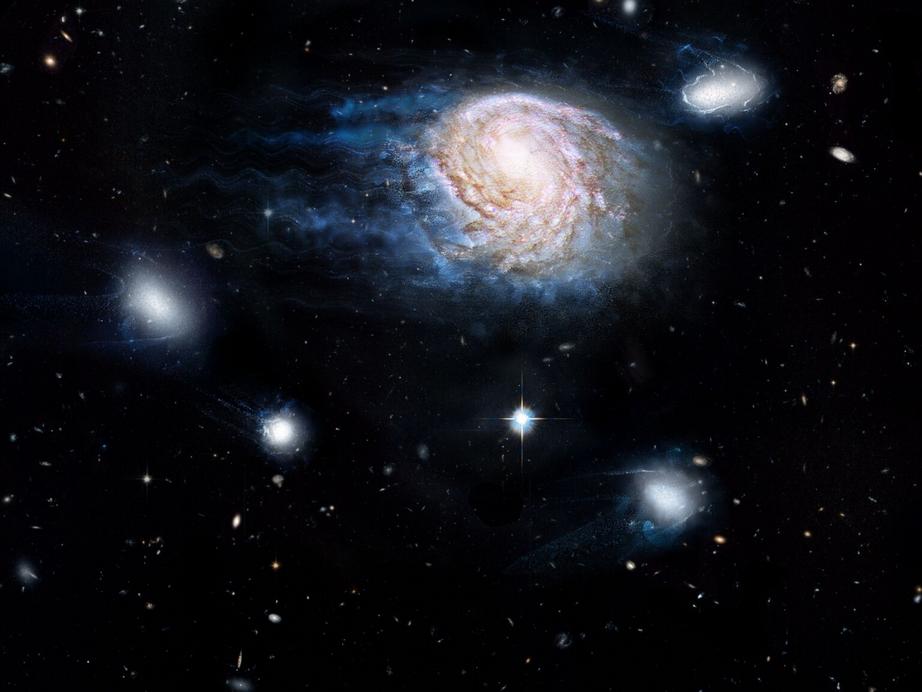This artist’s impression shows the spiral galaxy NGC 4921 based on observations made by the Hubble Space Telescope. Credit: ICRAR, NASA, ESA, the Hubble Heritage Team (STScI/AURA)