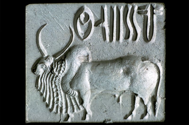 Steatite seal with Elephant, Indus Valley, Mohenjo-Daro, 2500–2000 BC. 