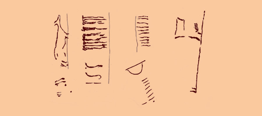 Some of the markings found on various lithophones in the Palaeolithic caves.