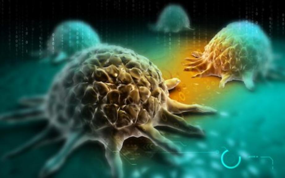 A digital rendition or illustration of a cancer cell.