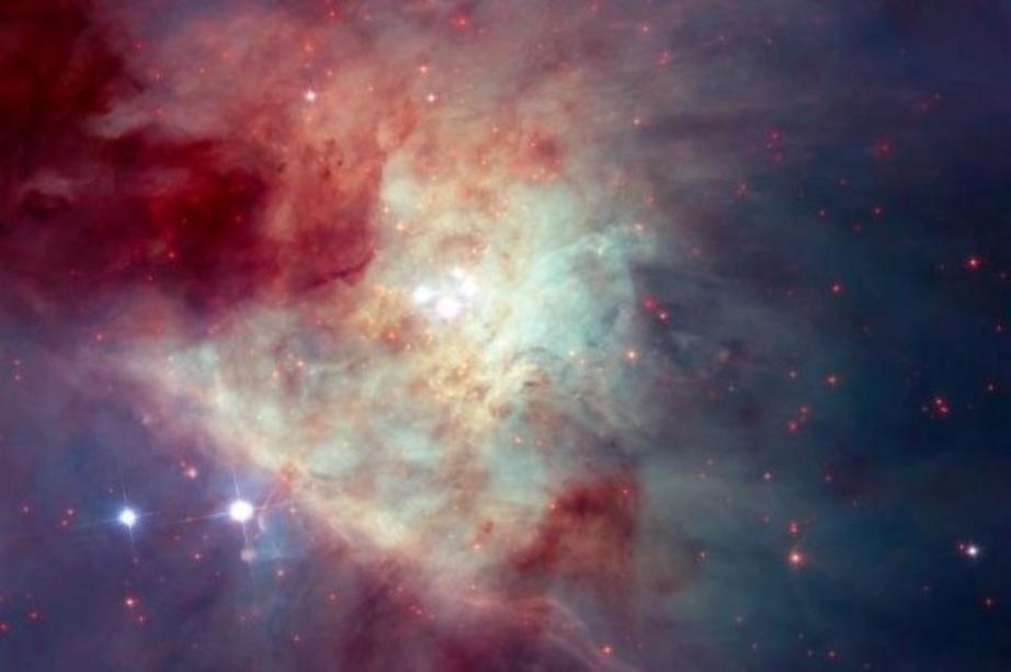 This composite image of the Kleinmann-Low Nebula, part of the Orion Nebula complex, is composed of several pointings of the NASA/ESA Hubble Space Telescope in optical and near-infrared light. Infrared light allows to peer through the dust of the nebula an