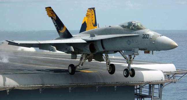 An FA-18 Hornet takes off from a US carrier fitted with steam catapults. Pic: USN