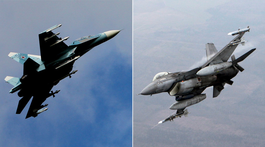 FILE PHOTO SU-27 and F-16 fighter jets © Sputnik / Reuters