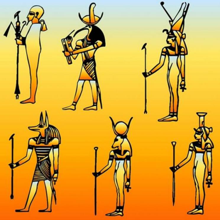 Representations of six gods from the Ancient Egyptian Pantheon 