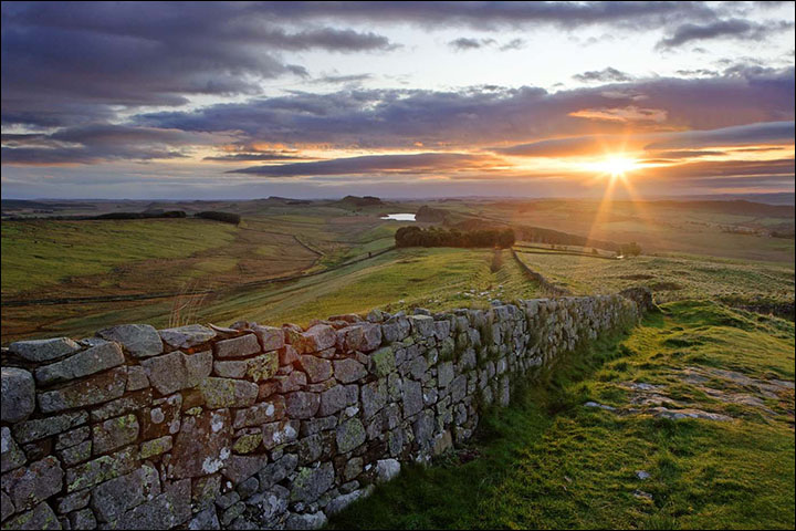 Views around Souzga village; the Great Wall of China and Hadrian Wall.