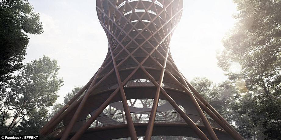Smart design: According to the project's official site, 'the geometry of the tower is shaped to enhance the visitor experience, shunning the typical cylindrical shape in favor of a curved profile with a slender waist and enlarged base and crown.'