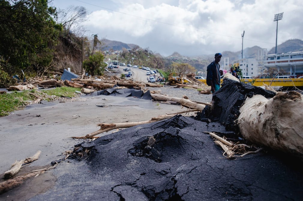  A battered road on the edge of the capital. Dominican authorities were still repairing highways and buildings damaged by tropical storm Erika in 2015 when the two hurricanes struck  Photograph: Lionel Chamoiseau/AFP/Getty Images Facebook Twitter Pinteres