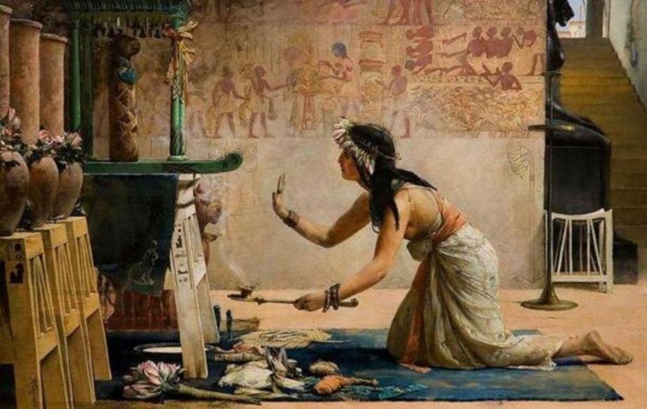 ‘The Obsequies of an Egyptian Cat’ by John Reinhard Weguelin, 1886. A priestess offers gifts of food and milk to the spirit of a cat.