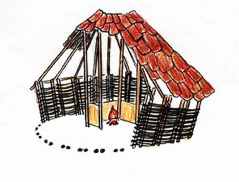 A sketch of a timber Adena house.