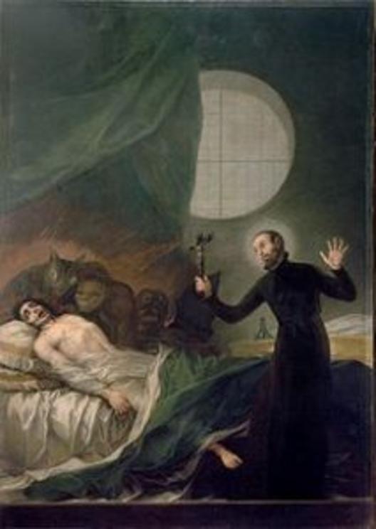 Demons, exorcism and Christianity: an early image of St. Francis Borgia helping a dying impenitent by Goya.
