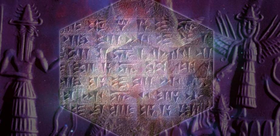 Ordered universe and cuneiform and Akkadian cylinder featuring Anunnaki.