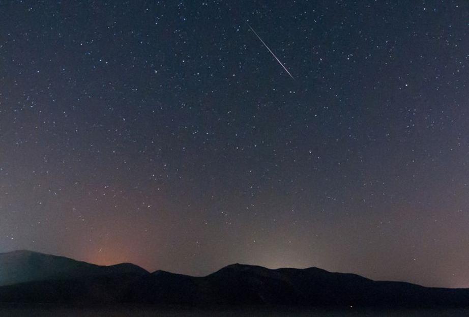 A Perseid meteor captured over Almiropotamos bay, South Evia, Greece, in 2013.