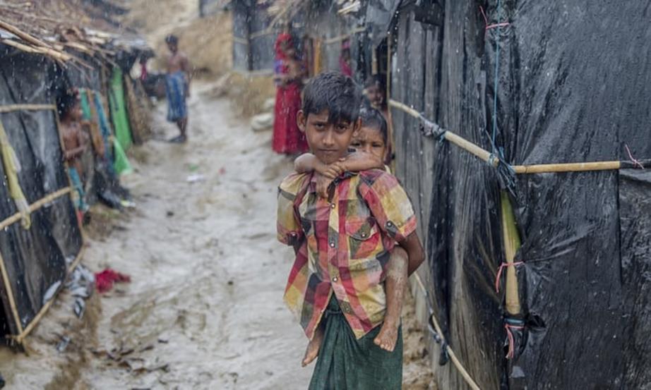 Rohingya children who fled Myanmar into Bangladesh are seen in Balukhali refugee camp, Cox’s Bazar. Many remain trapped in dire conditions in Rakhine state, according to the UN. 
