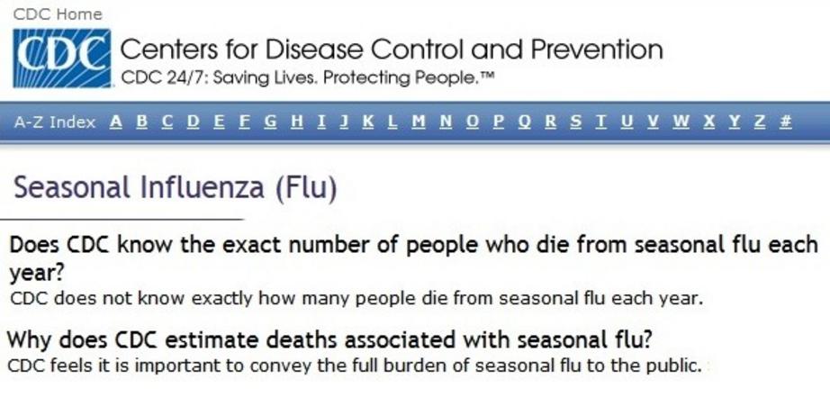 Actual text from the CDC website regarding flu deaths.