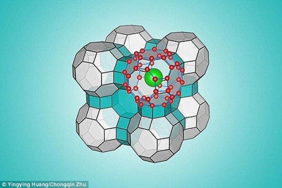 A study, published in February 2016, discovered a new type of ice crystal that is super-lightweight. In the new type of ice, called Ice Seven (Ice VII), water molecules form an interlocking cage-like structure, called a clathrate (artists' impression)