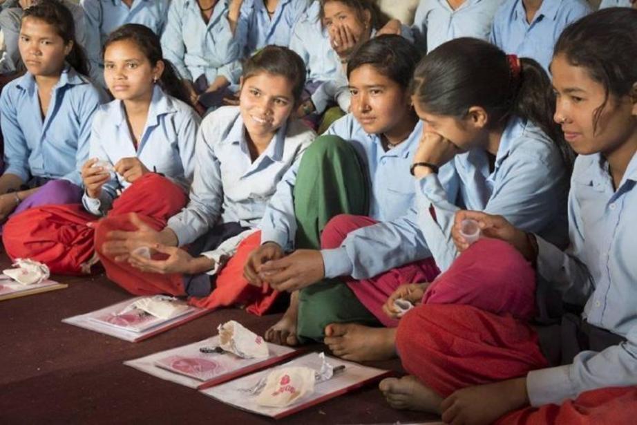 School girls learn the benefits of menstrual cups in Achham district, far-western Nepal.