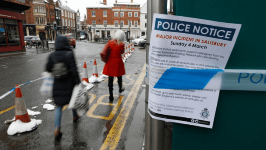 A police notice is attached to screening surrounding a restaurant which was visited by former Russian intelligence officer Sergei Skripal and his daughter Yulia. | Photo: Reuters 