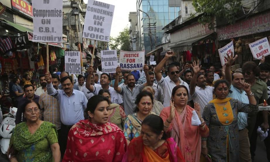 Indians protest over the rape of a young girl in the state of Jammu and Kashmir.